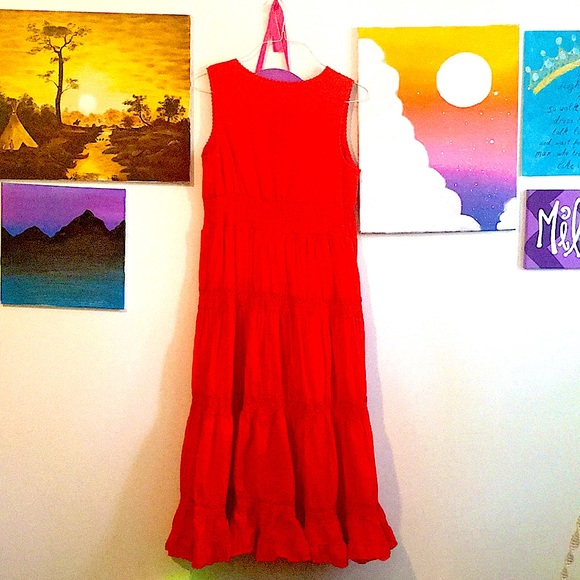 CALSTYLE Sleeveless V-Neck Orange-Red Dress - Picture 2 of 4